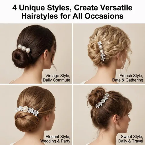 Vista 6 de 4 piezas de moños mágicos para el cabello con moldeadores de esponja de espuma Peal y flores, soportes para donas para torcer el cabello, rizos