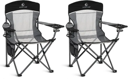 Vista 12 de ALPHA CAMP Silla de Camping Plegable de Gran Tamaño, Soporte Resistente de 450 LBS, Marco de Acero Plegable, Silla con Brazos Acolchados