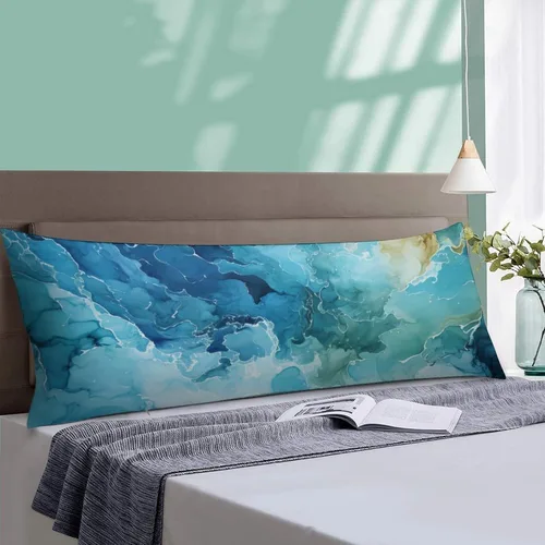 Vista 4 de Funda de almohada corporal abstracta de acuarela azul mar, fundas de almohada con cremallera, funda de almohada con cremallera de mármol abstracto