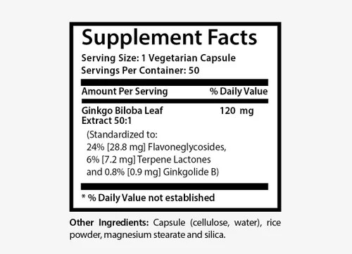 Vista 2 de Suplementos cerebrales para la memoria y la concentración - Ginkgo BILOBA 120 mg - Planta Gingko biloba, suplementos de enfoque para adultos