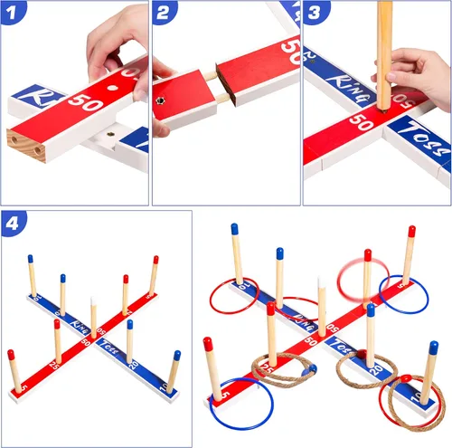 Vista 6 de Juegos de juguetes para interiores y exteriores, juego de lanzamiento de anillos de madera grandes mejorados para niños, juegos de césped al aire