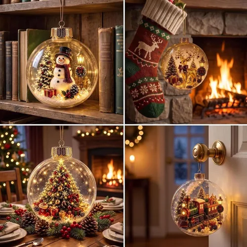 Vista 7 de Glowing Christmas Story Ornament – Resin Light Up Ball for Tree (A)