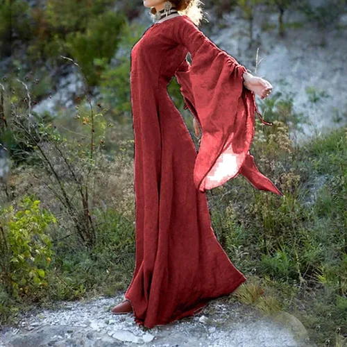 Vista 3 de Vestidos victorianos vintage para mujer, vestido de princesa irlandesa renacentista, vestido de hada, vestido de manga larga acampanada, vestido