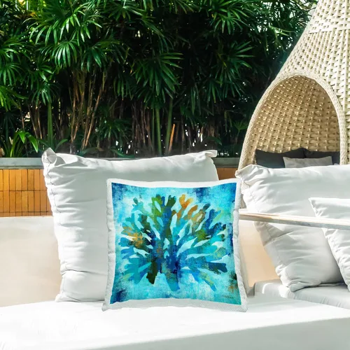Vista 3 de Stupell Industries Liz Jardine - Almohada de diseño de coral acuático azul rústico, 18 x 18 pulgadas