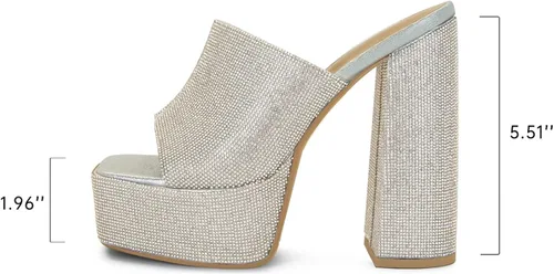 Vista 2 de Dsevht Sandalias de plataforma gruesa para mujer, sandalias de plataforma con punta cuadrada y tacón alto