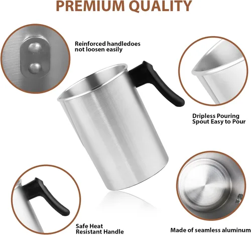 Vista 3 de SAEUYVB Olla ligera para hacer velas, soporta 4 libras, olla de fusión de cera de aluminio con mango resistente al calor y boquilla de vertido