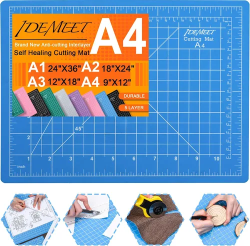 Vista 10 de Alfombrilla de corte autorreparable de 9 x 12 pulgadas, alfombrilla de costura giratoria Idemeet para manualidades, protector de mesa de hoja de 5