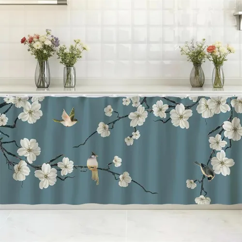 Vista 7 de SK Studio Cortinas cortas para cocina, estante de gabinete, a prueba de polvo, cortina opaca para café debajo del fregadero, falda para baño