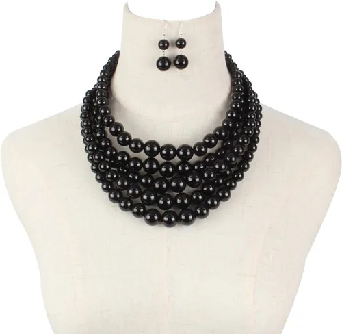 Vista 2 de KOSMOS-LI Collar de perlas de fantasía, con varias capas o líneas de perlas. Conjuntos de joyas de fantasía.