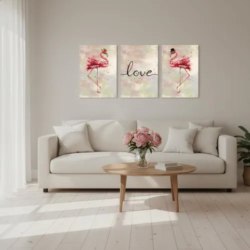 Vista 7 de Conipit Lienzo decorativo de flamenco para sala de estar, impresiones de imagen rosa, arte de amor, pintura romántica de flamenco, decoración