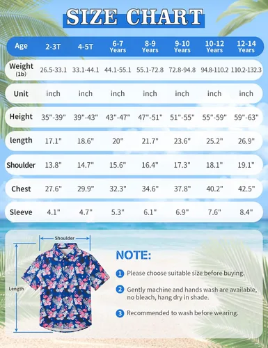Vista 7 de Camisa hawaiana para niños, manga corta, tropical, linda, casual, con botones, para jóvenes, niños, verano, playa