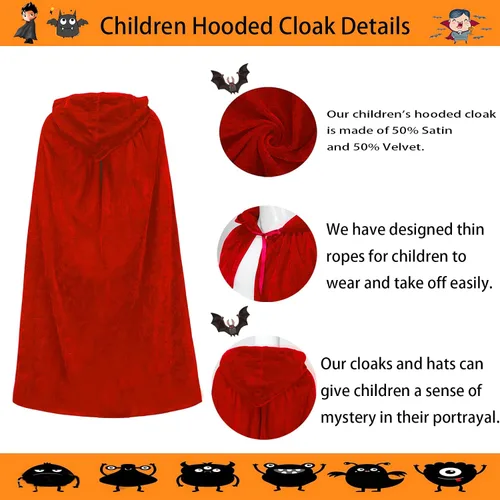 Vista 4 de Capa larga con capucha de terciopelo para Navidad, Halloween, capa de disfraces con capucha para mascarada