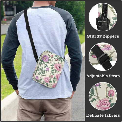 Vista 6 de Vintage Pink Flowers Green Leaves William Morris Style cute messenger bag Small Crossbody Bags Casual Purse Cross Body Shoulder Handbags Adjustable