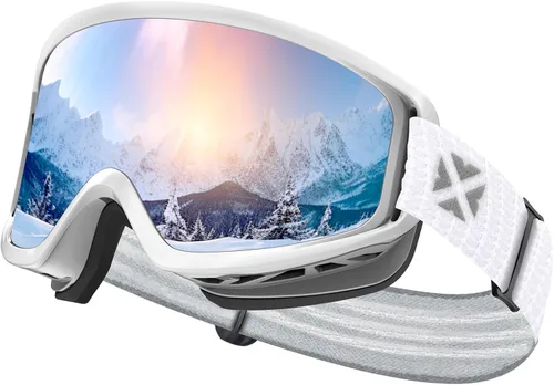 Vista 13 de MAXJULI Ski Goggles Snow Snowboard Goggles for Men Women Anti-Fog HD Lens M7 Marco negro+16.88% Vlt Blue Len