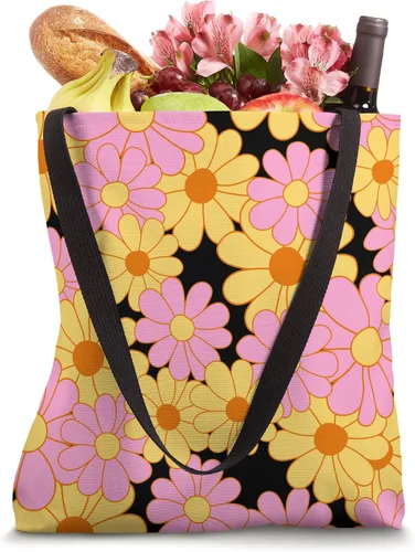 Vista 4 de Retro Groovy Flowers Floral Hippie 70s Cute Pink Yellow Tote Bag