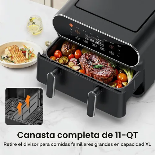 Vista 2 de [Usado] TOPZEE Freidora de aire grande de 11 cuartos de galón, freidora de aire 8 en 1 XL con Cesta Flex, divisor para cocción doble, precalentar