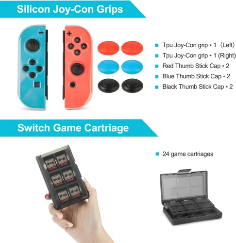 Vista 6 de Keten Kit de accesorios para interruptor NS incluye funda de transporte base de carga soporte de juego cable de extensión funda de tarjeta de juego