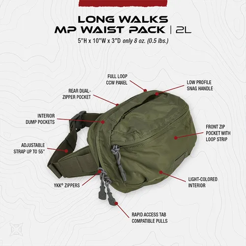 Vista 5 de Vertx Long Walks MP Riñonera - Riñonera táctica de 2L en nailon ripstop ultraligero con acabado resistente al agua