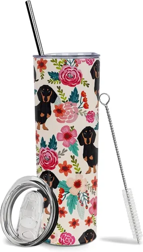 Vista 26 de Dachshund - Vaso de viaje aislado de acero inoxidable de 20 onzas con asa y pajilla, regalo para mujer, para el Día de la Madre, a prueba de fugas
