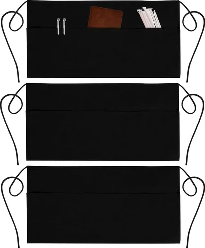 Vista 7 de GREEN LIFESTYLE Paquete de 3 delantales de servidor con 3 bolsillos - Delantal de cintura, delantal de camarera para mujeres y hombres, resistente