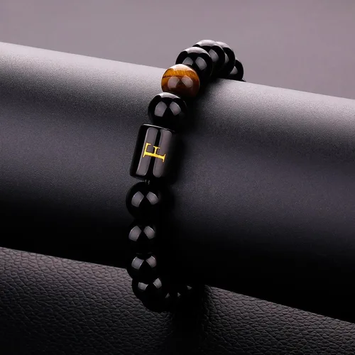 Vista 34 de SUMMER LOVE Regalos para el Día del Padre, pulsera con inicial de piedra de ónix negro de 0.394 pulgadas para hombres, pulsera de cuerda trenzada