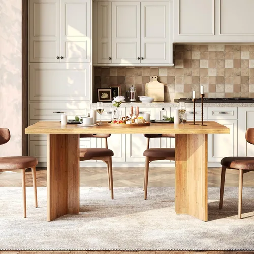 Vista 6 de LITTLE TREE Juego de mesa de comedor de madera para 6, mesa de cocina rectangular de 63 pulgadas, mesa de comedor moderna para el hogar, comedor