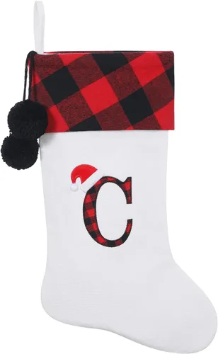 Vista 9 de Calcetines de Navidad bordados con monograma inicial de 20 pulgadas, decoración de Navidad, calcetines personalizados, decoración de temporada
