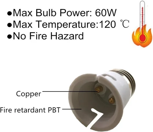 Vista 2 de Convertidor de adaptador de soporte de bombilla E27 a B22, paquete de 10 Utilizado para menos de 60W lámpara LED