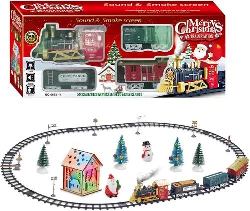 Vista 7 de Juego de Navidad eléctrico S con luces de música, funciona con pilas, juego de Navidad para niños y niñas, juegos de Navidad, pistas de tren, árbol