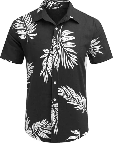 Vista 2 de COOFANDY Camisas casuales de lino de manga corta con botones para hombre