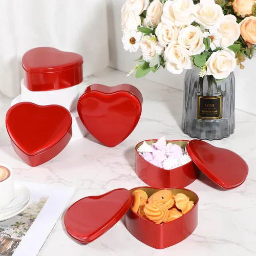 Vista 6 de Blulu 6 latas de metal en forma de corazón para el día de San Valentín con tapas de 4.72 x 4.33 pulgadas, cajas de dulces de San Valentín, tarro