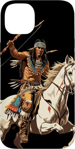 Vista 15 de Funda para iPhone 16 nativo americano jefe indio caballero guerrero Cherokee