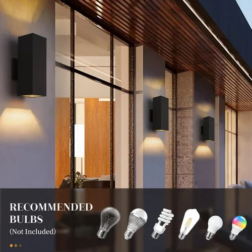Vista 6 de harriet Luces de porche modernas para exteriores, cubierta de aluminio impermeable IP64 y vidrio templado, aplique de pared rectangular arriba/abajo