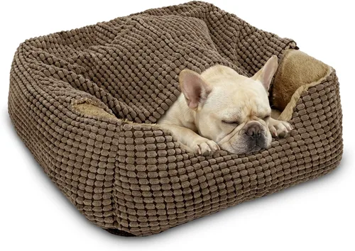 Vista 15 de GASUR Camas para perros pequeños, medianos y grandes con cueva de cubierta, cama rectangular con capucha para cachorros con manta, acogedoras camas