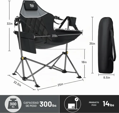 Vista 2 de TIMBER RIDGE Silla de camping hamaca con respaldo ajustable, hamaca plegable resistente que soporta 300 libras, silla hamaca portátil para camping