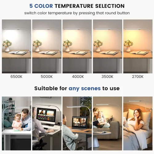 Vista 4 de MY BEAUTY LIGHT Lámpara de escritorio LED inteligente con abrazadera, luz de escritorio con sensor de onda de mano, 2700-6500K 5 temperaturas