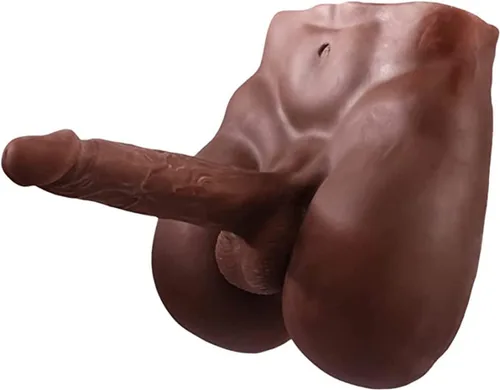 Vista 2 de Consolador realista de 6.82 libras para masturbación femenina, juguete sexual masculino 3D con pene grande flexible y culo vaginal, marrón oscuro