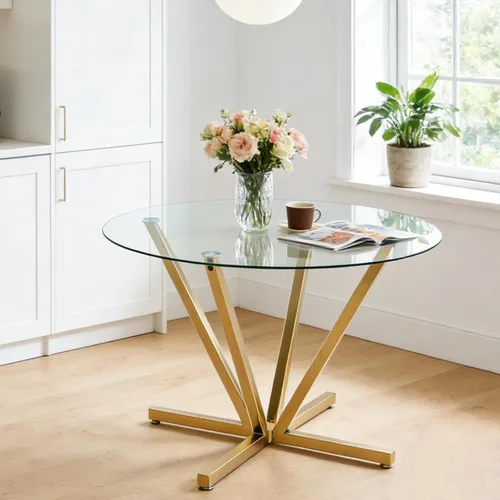 Vista 17 de Mesa de comedor redonda, mesa de cocina de vidrio de 36 pulgadas para 4 personas, mesa de comedor de vidrio templado con patas de metal plateadas