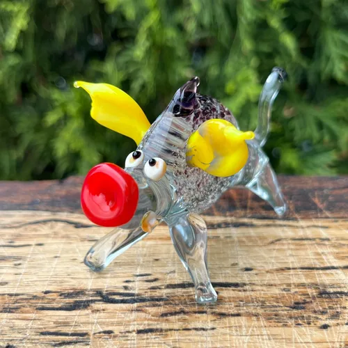 Vista 4 de Figura de jabalí de vidrio – Escultura de cerdo salvaje hecha a mano – Jabalí en miniatura estilo Murano – Animal del bosque de cristal artístico