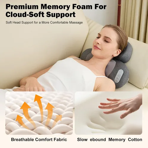 Vista 10 de 4D Kneading Shiatsu Neck and Shoulder Massager with Heat Cordless 2000mAh Rechargeable Memory Foam Massage Pillow, 4 Rotating Nodes, Low Noise, for