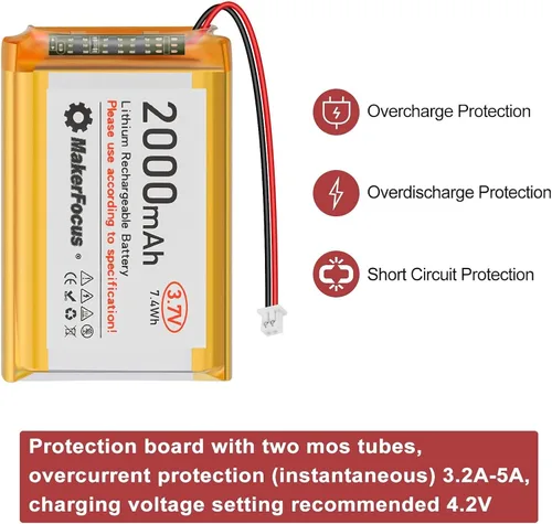 Vista 5 de 4pcs 3.7V 2000mAh 7.4Wh batería de polímero de litio 1S 103450 LiPo batería recargable con placa de protección y enchufe JST 1.25 para placa
