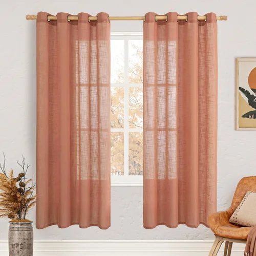 Vista 54 de LAMIT Cortinas de lino marrón caramelo para sala de estar, 84 pulgadas, de lino sintético, texturizado, filtrante de luz, paneles de privacidad