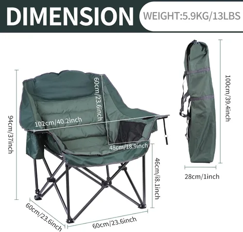 Vista 3 de Silla de campamento con calefacción, sillas de campamento con calefacción para adultos, silla de campamento de gran tamaño, silla acolchada XL