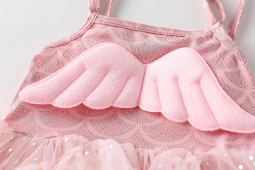 Vista 5 de Nomi&Me Traje de baño para niña pequeña, traje de baño de una pieza, vestido de tutú de sirena de princesa, falda de natación