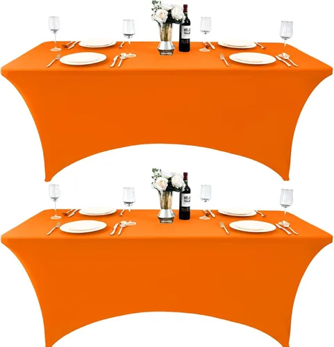 Vista 9 de Paquete de 2 Cubiertas de Mesa de Spandex de 4 pies para Mesas Plegables Rectangulares - Manteles Elásticos Ajustados Resistentes a las Arrugas
