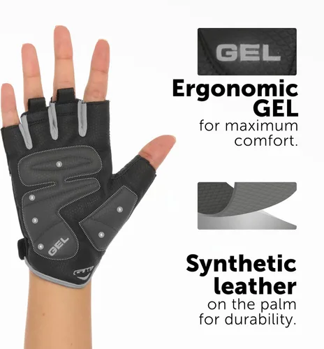Vista 2 de GW Bicycles - Guantes de ciclismo Guantes de bicicleta de medio dedo para hombres y mujeres con cuero sintético en la palma