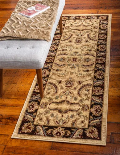 Vista 34 de Unique Loom - Colección Voyage - Alfombra redonda tradicional oriental, marrón, Polipropileno, Marrón/Azul Claro