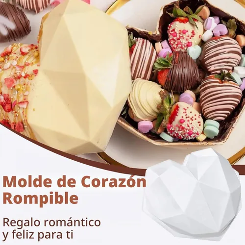 Vista 5 de WhiteRhino Juego de moldes de silicona con forma de corazón de chocolate, grandes rompibles, bomba de cacao caliente de 2.6 pulgadas, moldes