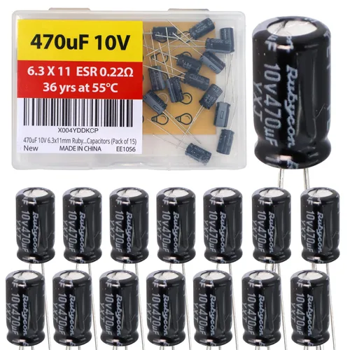 Vista 22 de 100uF 50V 8X11.5mm Rubycon Electrolytic Capacitor Low ESR 0.17Ω Long Life 36yrs at 55 Degree C mfd mircofarad Micro Farad C Radial Lead Aluminum