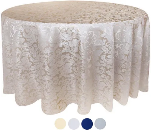 Vista 7 de Tektrum Mantel redondo de damasco jacquard de 90 pulgadas, resistente al agua, a prueba de derrames, resistente a las manchas, sin arrugas, ideal